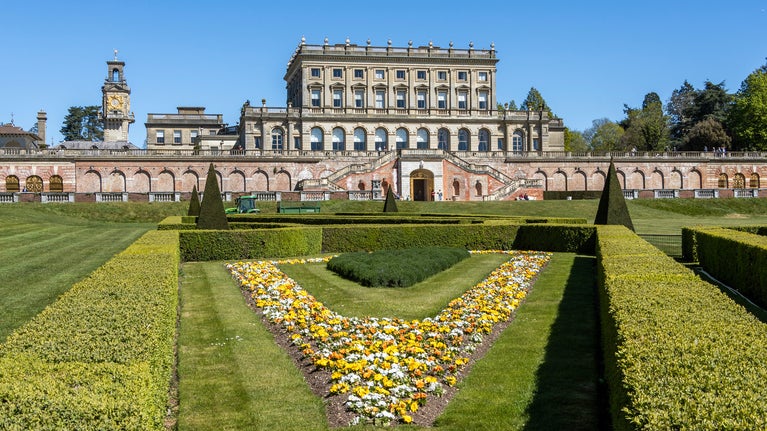 The Parterre in spring with Cliveden House in the background.